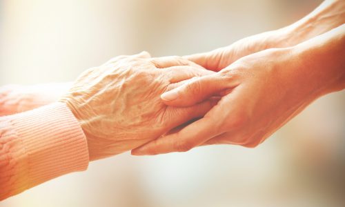 Helping hands, care for the elderly concept Actice and assisted living